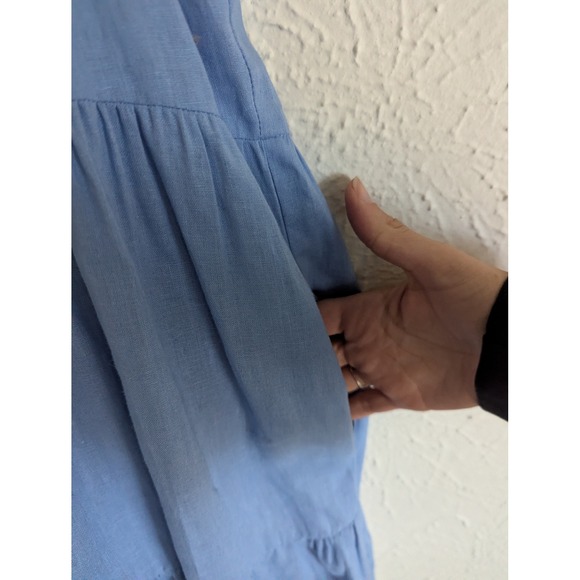 Sea NY Waverly dress size M blue linen blend ruffle sleeve tiered mini $425‎ - Picture 5 of 8
